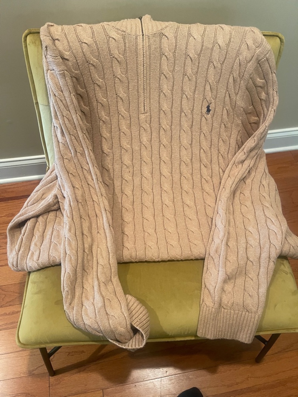 Polo by Ralph Lauren Men’s Beige Cable-Knit Half-Zip Sweater